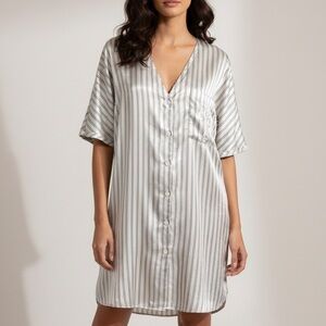 LA PERLA Vintage Striped Satin Nightshirt Monogram P Italy
